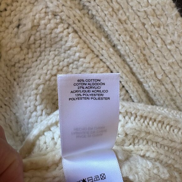 Lucky Brand Cable Knit Cream Open Front Cardigan 2 Pocket Oversized - Picture 6 of 6